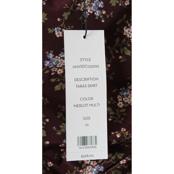 NWT Size 10 Veronica Beard Taras Floral-Print Ruched Silk Mini Skirt Merlot Ruff - Picture 5 of 8